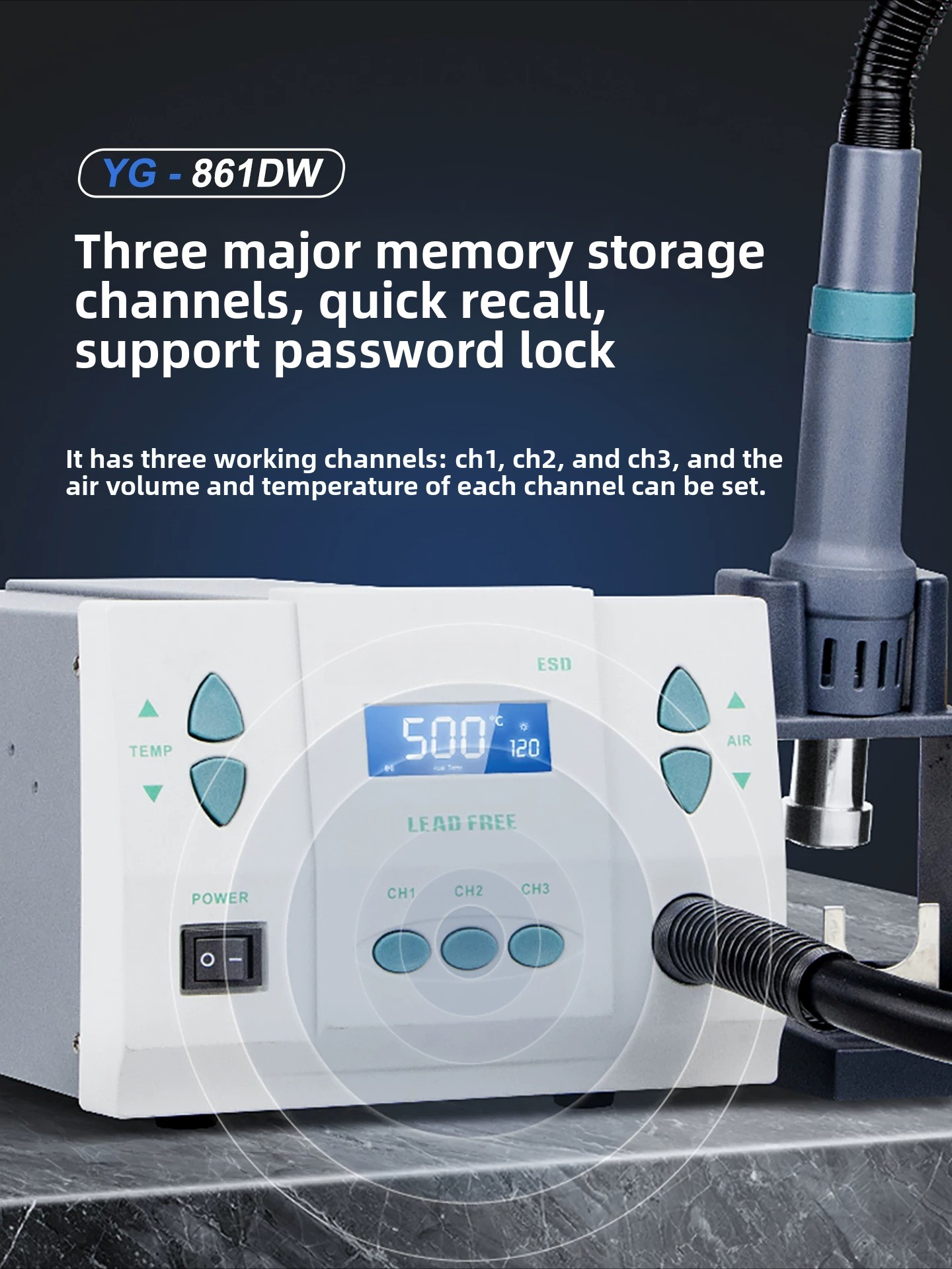 Hot Air Rework Station 861Dw - 861DW 1000W 산업용 열풍 리워크 스테이션